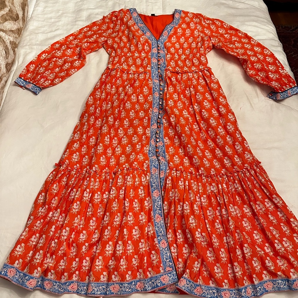 J Crew Orange and Blue floral Button front dress sz 14